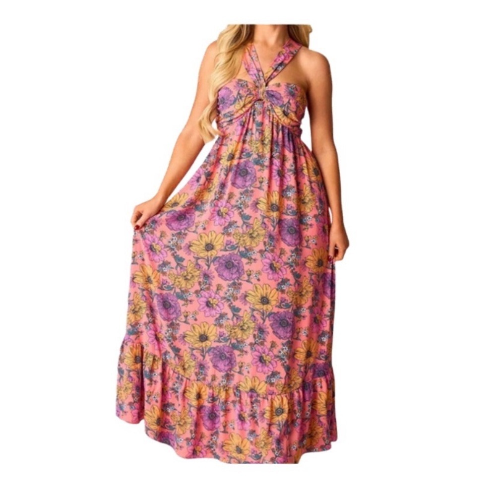 Buddy Love Pink Floral Halter Maxi Dress